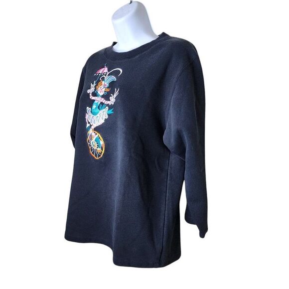 Bob Mackie Clown Sweatshirt Womens Size S Black Art to Wear 2 Sided Embroidered - Picture 3 of 6